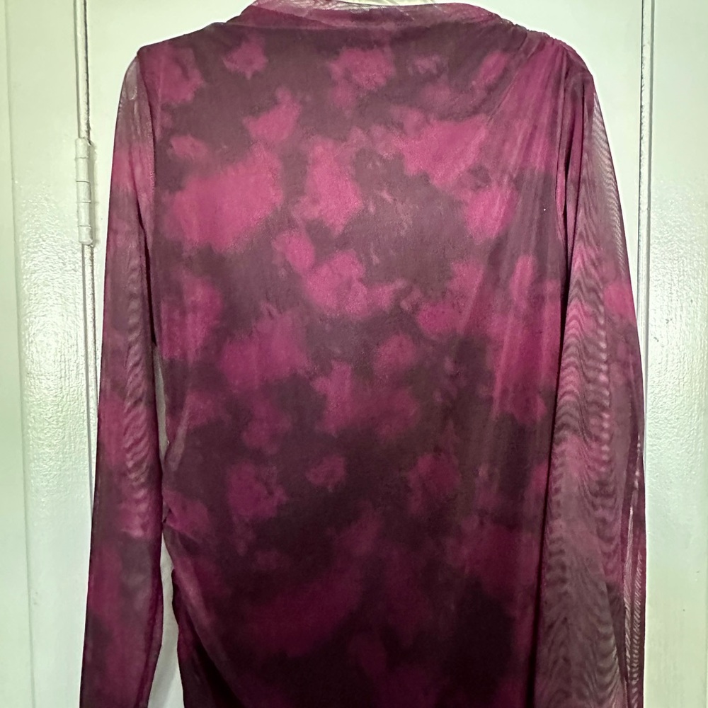 Burgundy wine Bodycon stretchy Dress lined sheer long sleeves very flattering XL - Picture 6 of 6